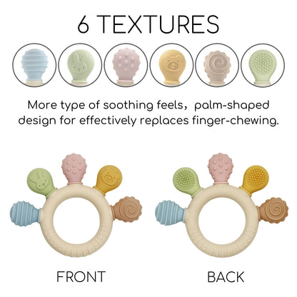 Chewwy: Textured Silicone Teething Ring with Rattle for Soothing Relief and Playtime Fun