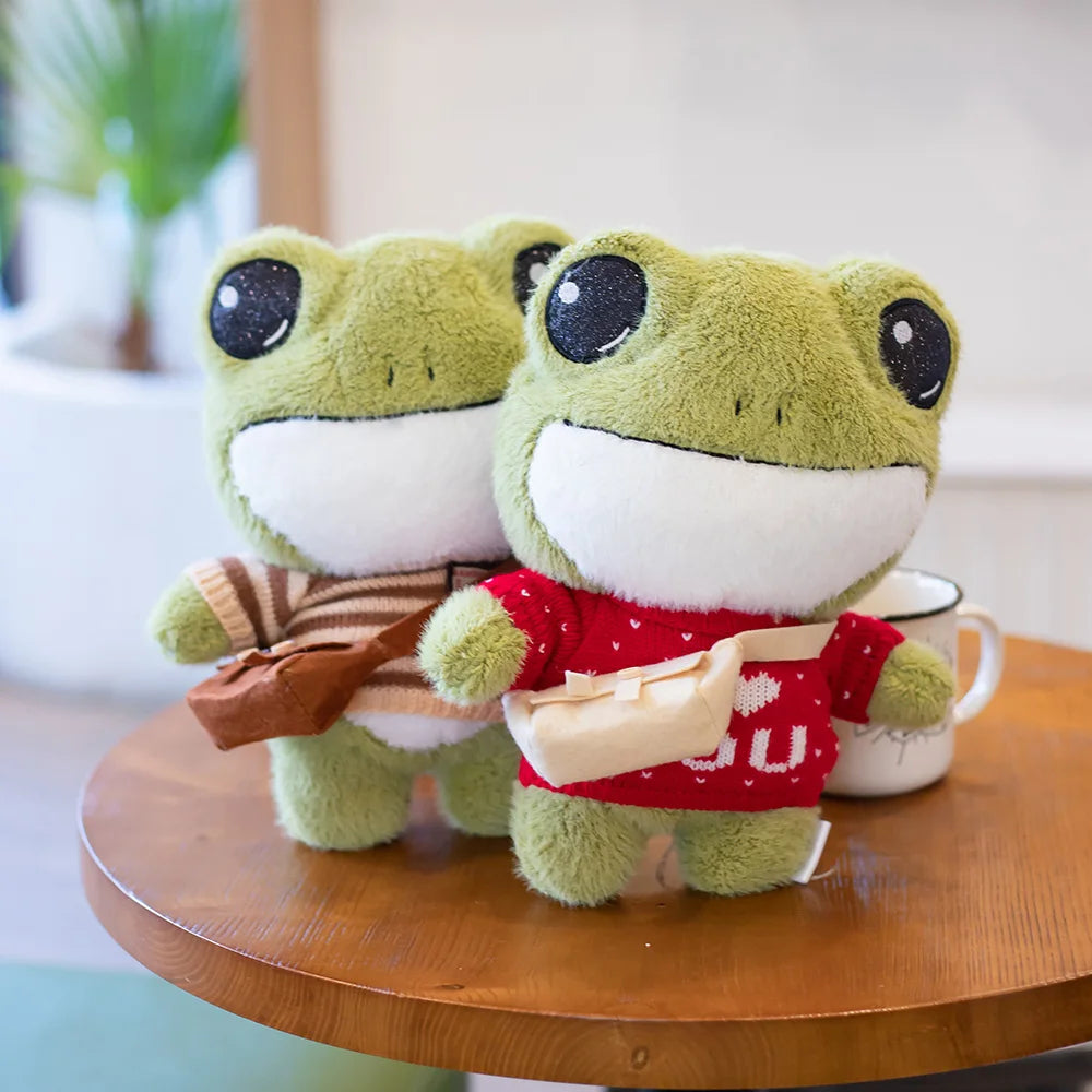 Swoakie: Adorable Frog Plush in Cozy Sweater Designs