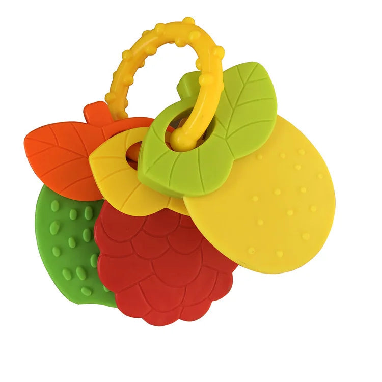 Fruitzy: "Fruit-Themed Silicone Teething Rattle for Soothing and Stimulating Baby Playtime