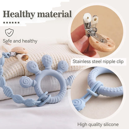 Chewwy Clip: Silicone Teething Ring with Clip for Soothing and Convenience