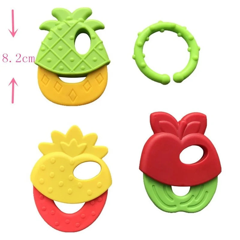 Fruitzy: "Fruit-Themed Silicone Teething Rattle for Soothing and Stimulating Baby Playtime