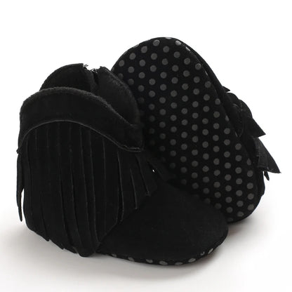 Muhz: Sleek, All-Black Baby Winter Boots with Straps