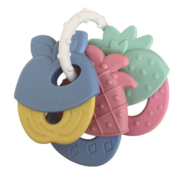 Fruitzy: "Fruit-Themed Silicone Teething Rattle for Soothing and Stimulating Baby Playtime