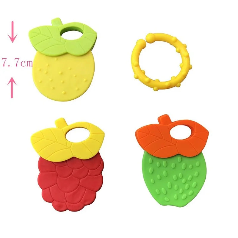 Fruitzy: "Fruit-Themed Silicone Teething Rattle for Soothing and Stimulating Baby Playtime