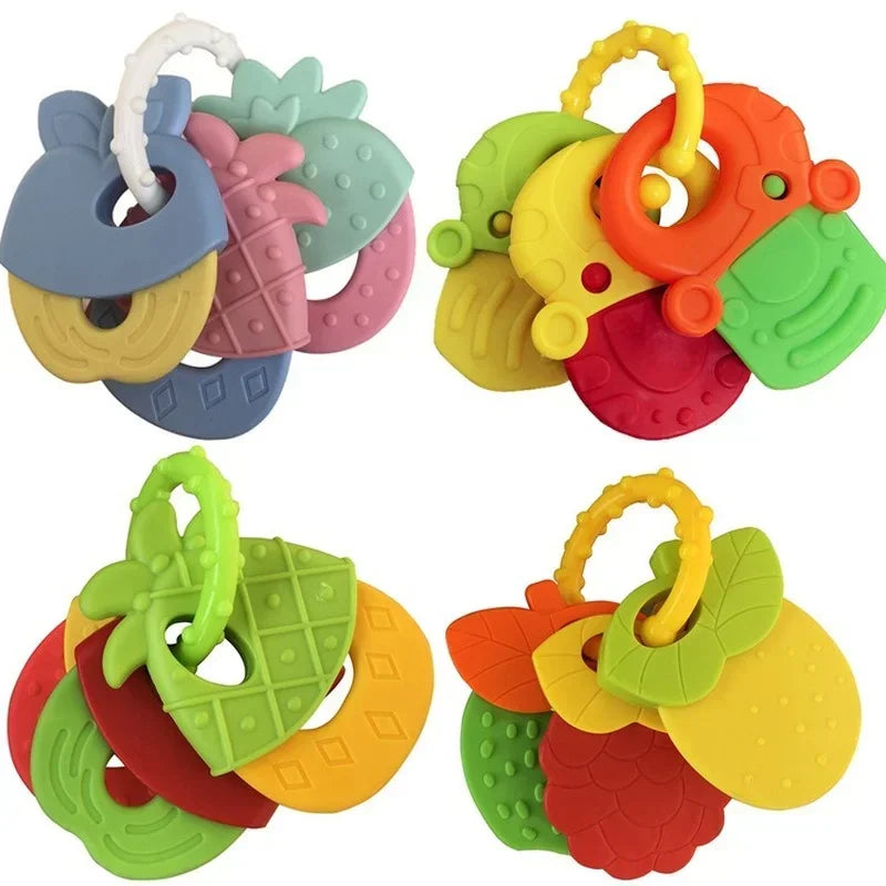 Fruitzy: "Fruit-Themed Silicone Teething Rattle for Soothing and Stimulating Baby Playtime