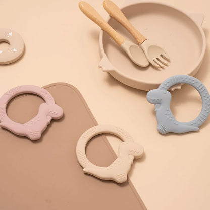 Dinnox: Dinosaur-Themed Silicone Teething Ring to Soothe and Entertain Babies