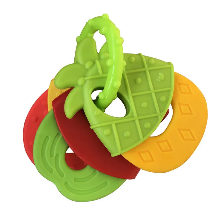 Fruitzy: "Fruit-Themed Silicone Teething Rattle for Soothing and Stimulating Baby Playtime