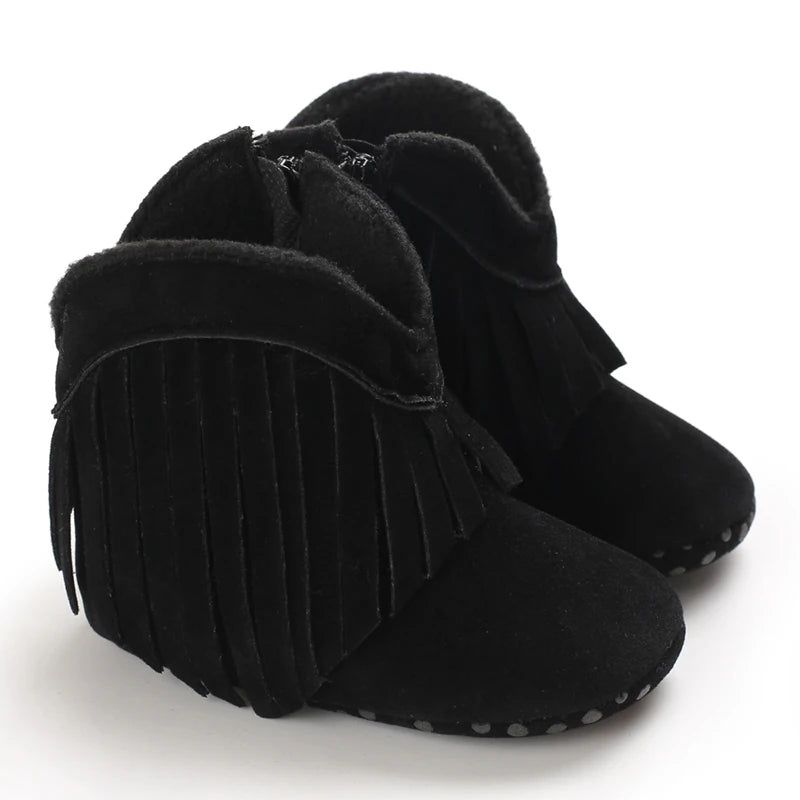 Muhz: Sleek, All-Black Baby Winter Boots with Straps