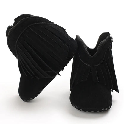 Muhz: Sleek, All-Black Baby Winter Boots with Straps