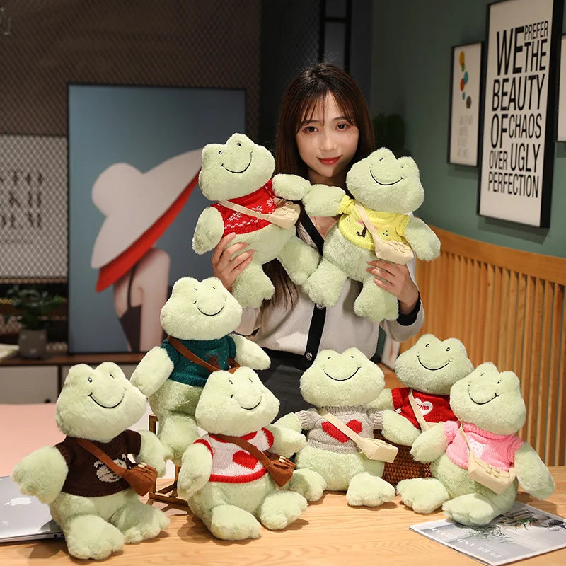 Froakie: Adorable Frog Plush in Cozy Sweater Designs and Shoulder Bags